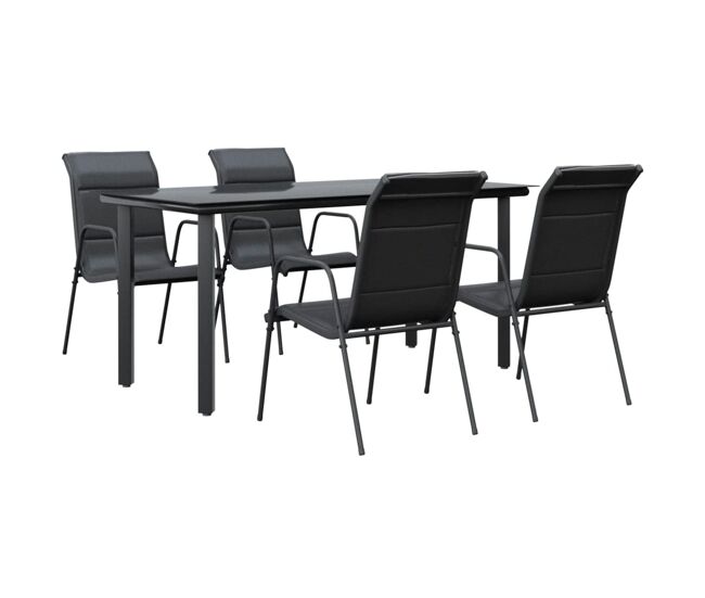 Juego de comedor para jardin 5 piezas acero y textilene negro