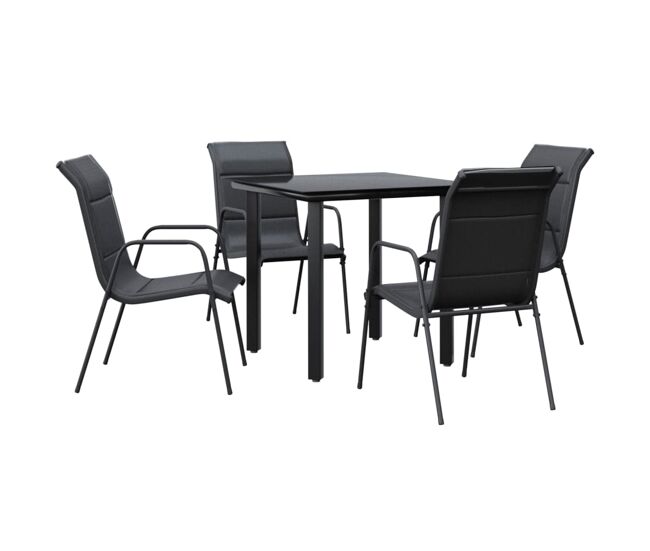 Juego de comedor para jardin 5 piezas acero y textilene negro