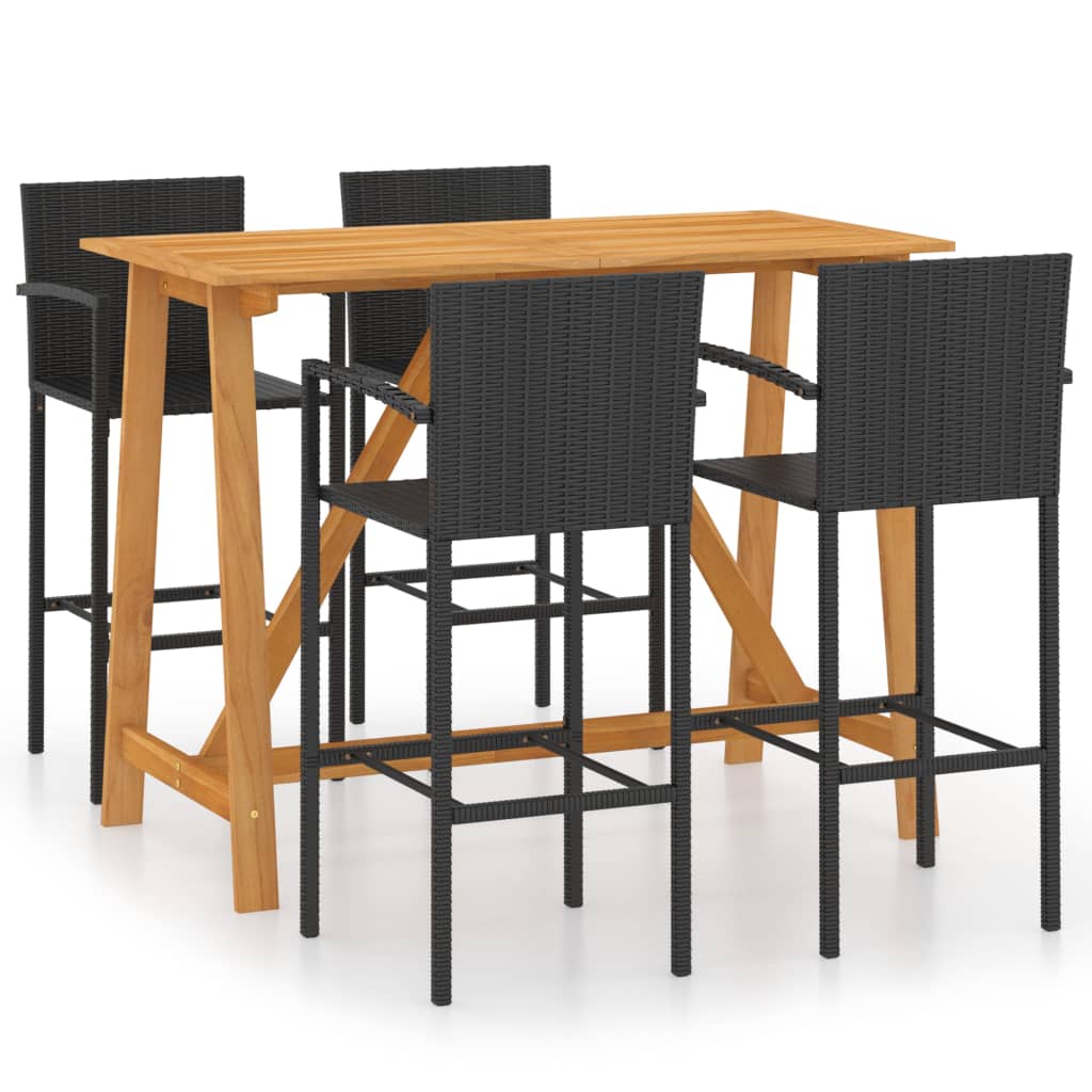 Conjunto de bar para jardín 5 piezas negro