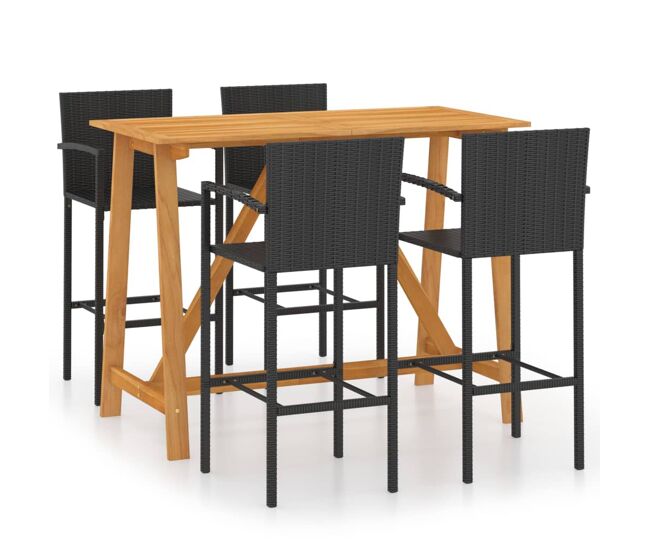 Conjunto de bar para jardín 5 piezas negro
