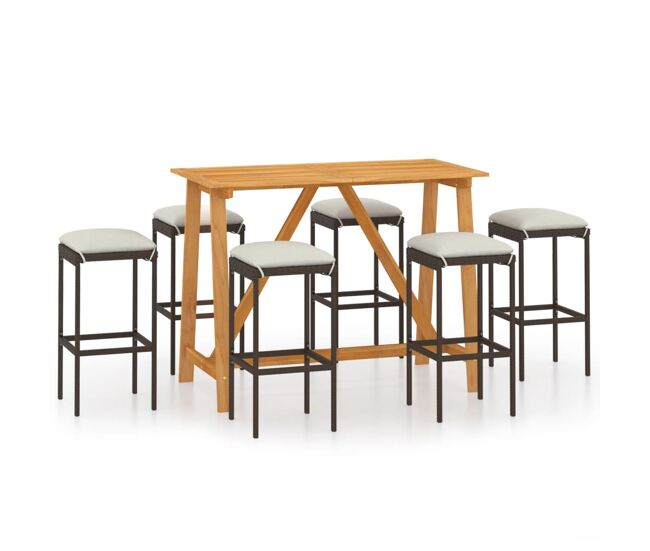 Conjunto de bar para jardín 7 piezas con cojines marrón
