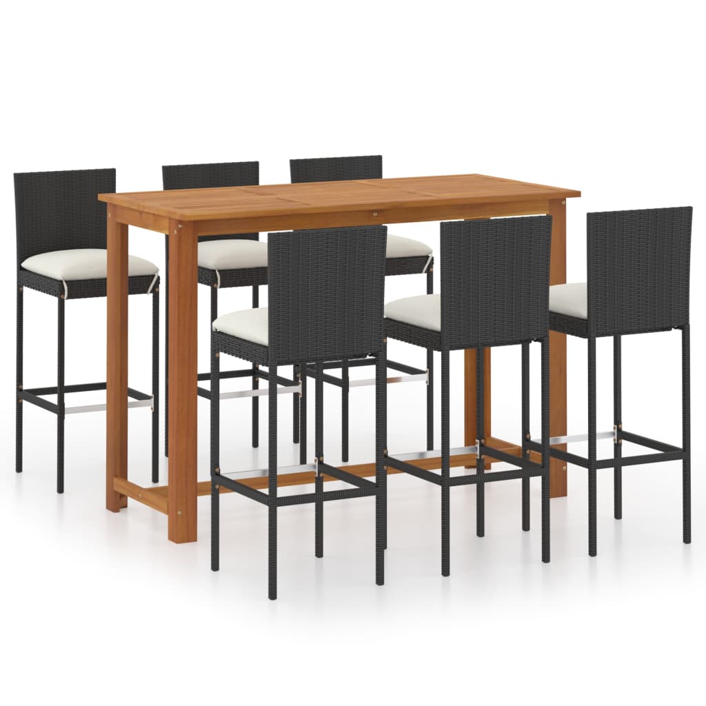 Conjunto de bar para jardín 7 piezas con cojines Negro