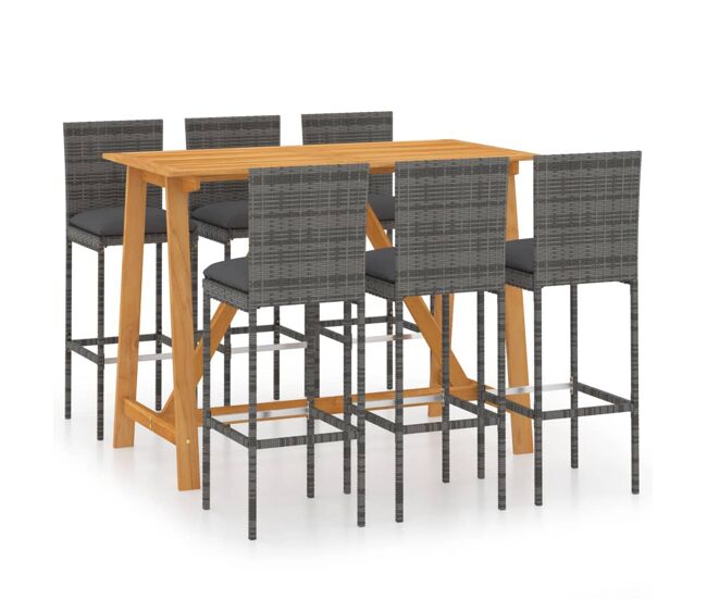 Conjunto de bar para jardín 7 piezas con cojines gris