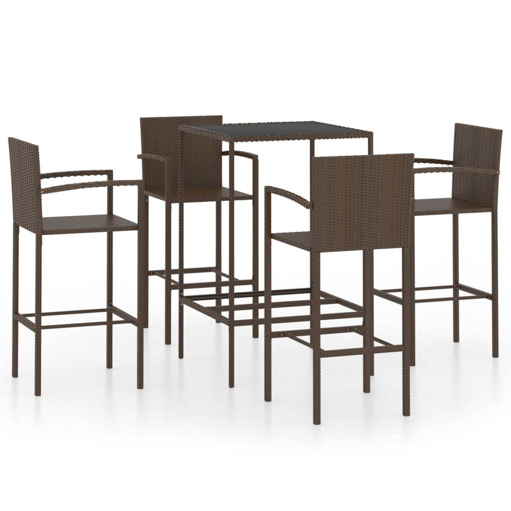 Conjunto de bar para jardín 5 piezas ratán sintético Marrón