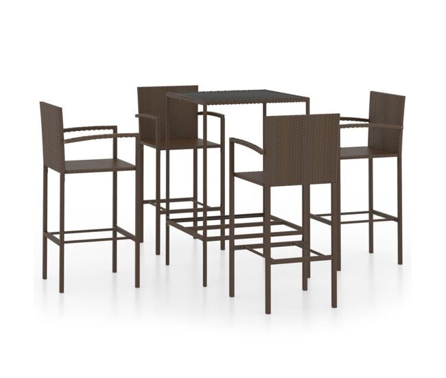 Conjunto de bar para jardín 5 piezas ratán sintético marrón
