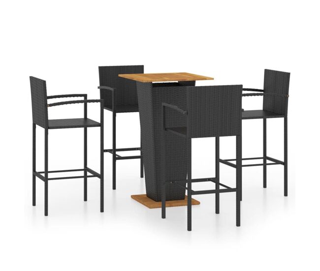 Conjunto de bar para jardín 5 piezas negro