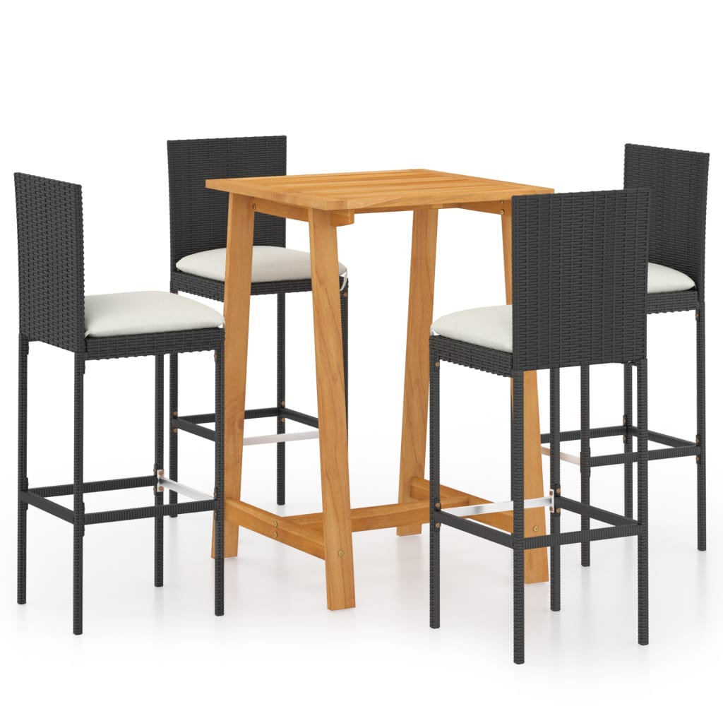 Conjunto de bar para jardín 5 piezas con cojines Negro