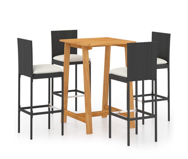 Conjunto de bar para jardín 5 piezas con cojines negro
