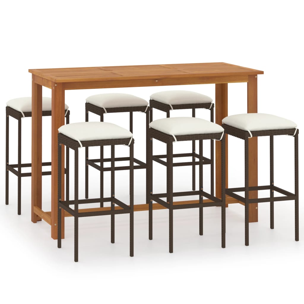Conjunto de bar para jardín 7 piezas con cojines marrón