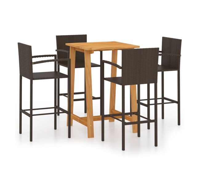 Conjunto de bar para jardín 5 piezas marrón