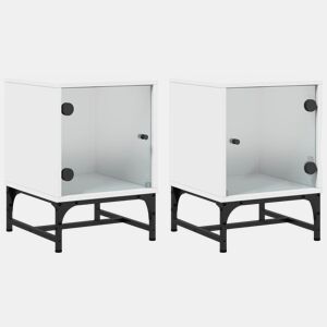 vidaXL Mesas de cabeceira c portas de vidro 2 pcs 35x37x50 cm branco
