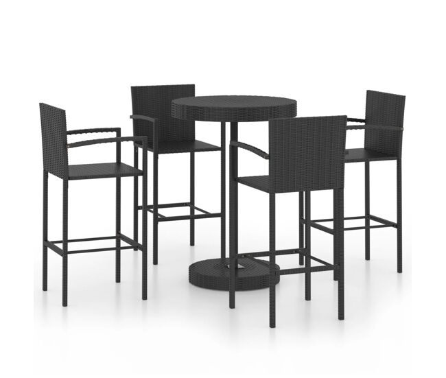 Conjunto de bar para jardín 5 piezas ratán sintético negro