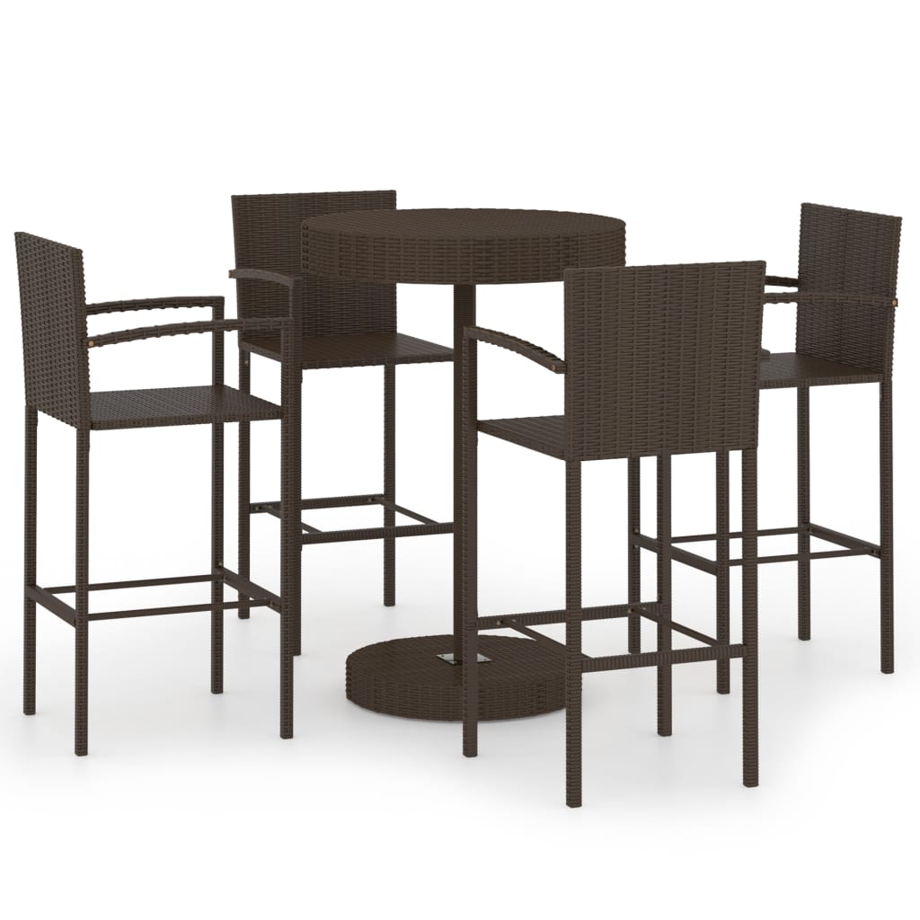 Conjunto de bar para jardín 5 piezas ratán sintético marrón