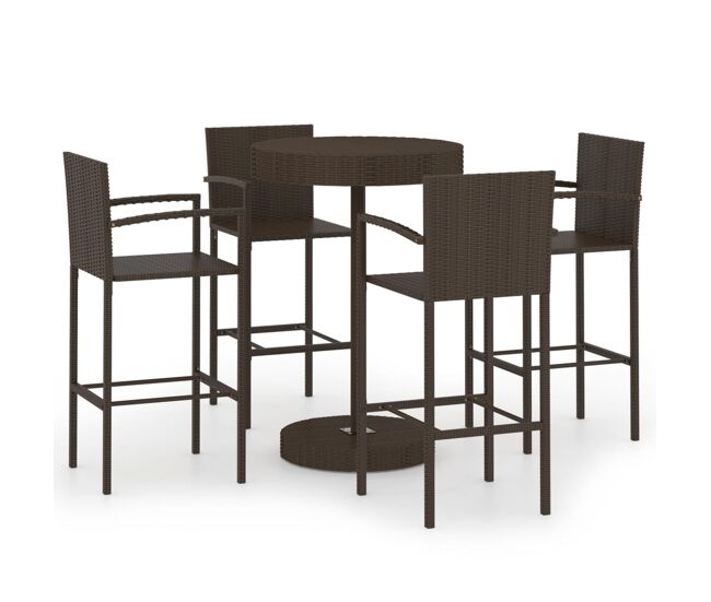 Conjunto de bar para jardín 5 piezas ratán sintético marrón