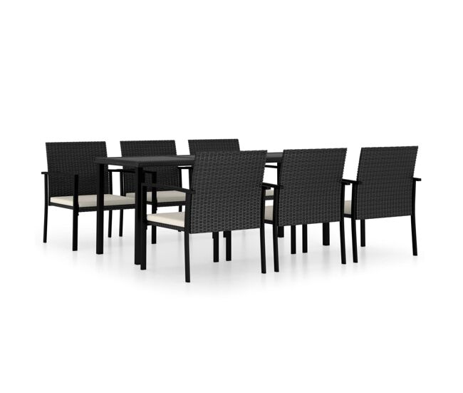 Conjunto de comedor de jardín 7 piezas ratán sintético negro