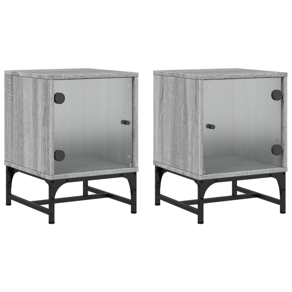 Vidaxl mesitas noche con puertas vidrio 2 uds gris sonoma 35x37x50 cm