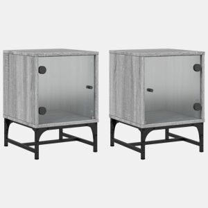 vidaXL Mesa cabeceira c portas vidro 2 pcs 35x37x50cm cinzento sonoma