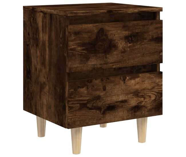 Vidaxl mesita de noche patas madera maciza roble ahumado 40x35x50 cm