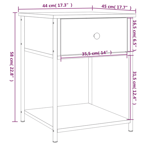 vidaXL Mesa de cabeceira 44x45x58 cm derivados madeira carvalho fumado