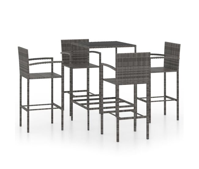 Conjunto de bar para jardín 5 piezas ratán sintético gris