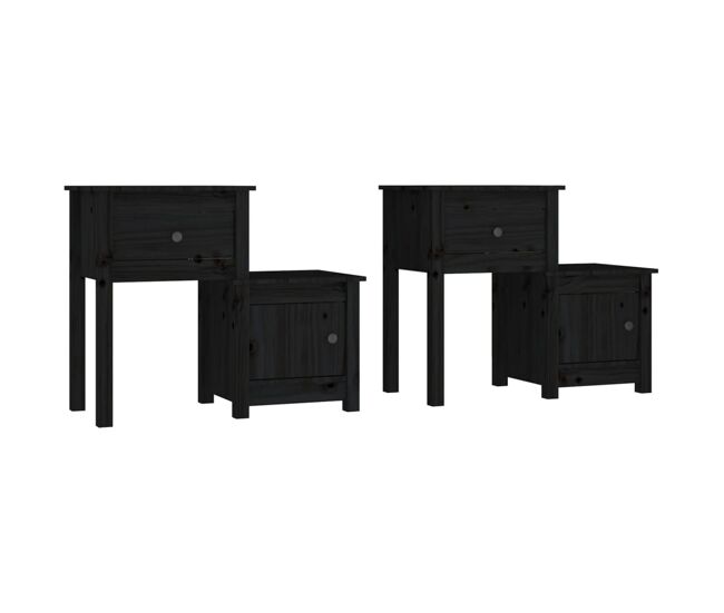 Vidaxl mesitas de noche 2 uds madera de pino negro 79,5x38x65,5 cm