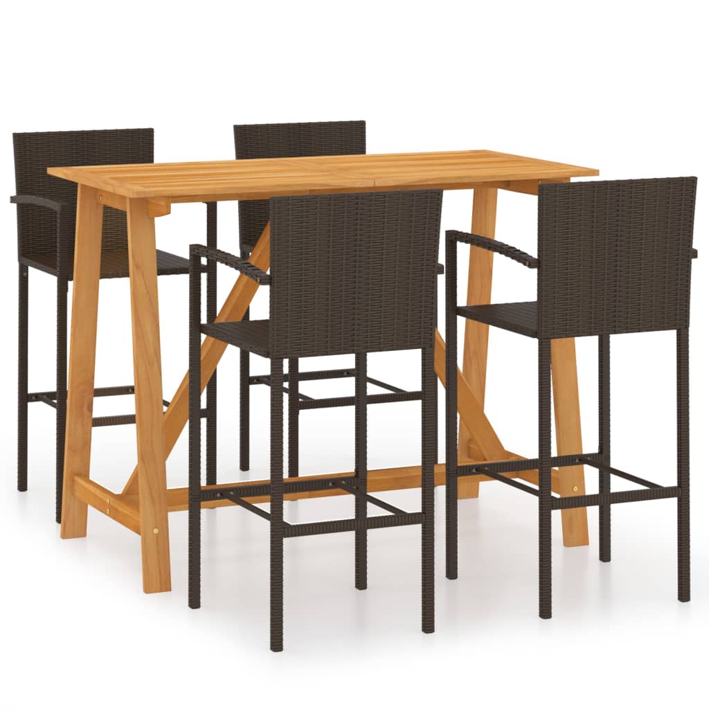 Conjunto de bar para jardín 5 piezas marrón