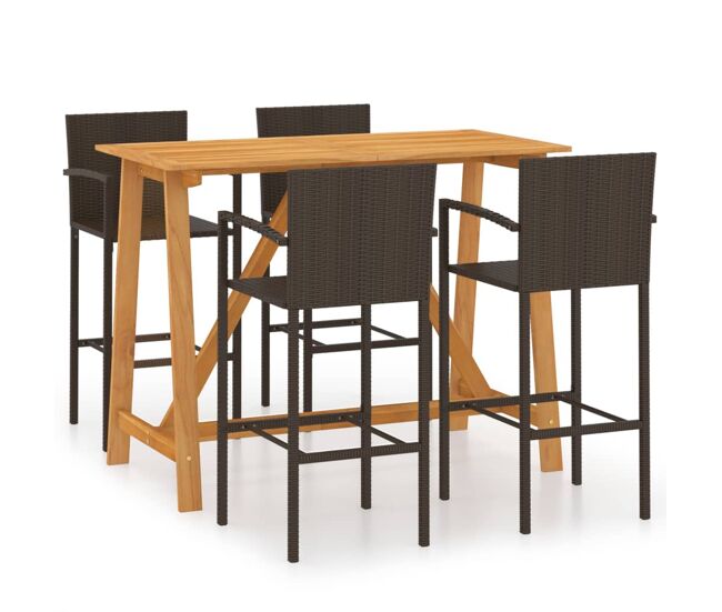 Conjunto de bar para jardín 5 piezas marrón