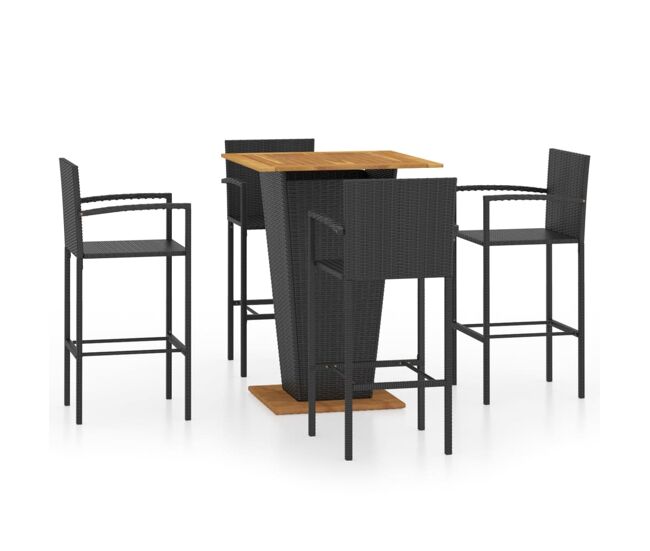 Conjunto de bar para jardín 5 piezas negro
