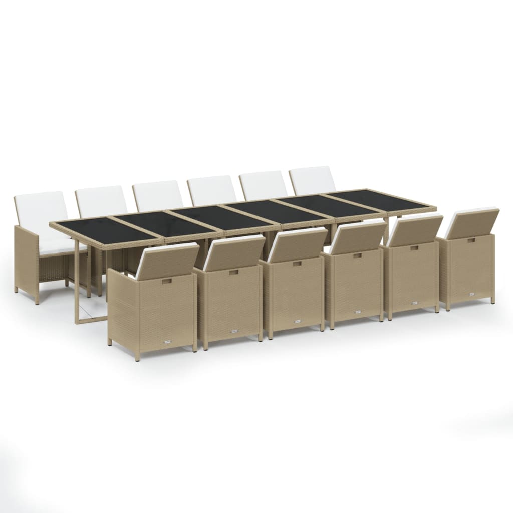 Juego comedor jardín 13 pzas con cojines ratán sintético beige