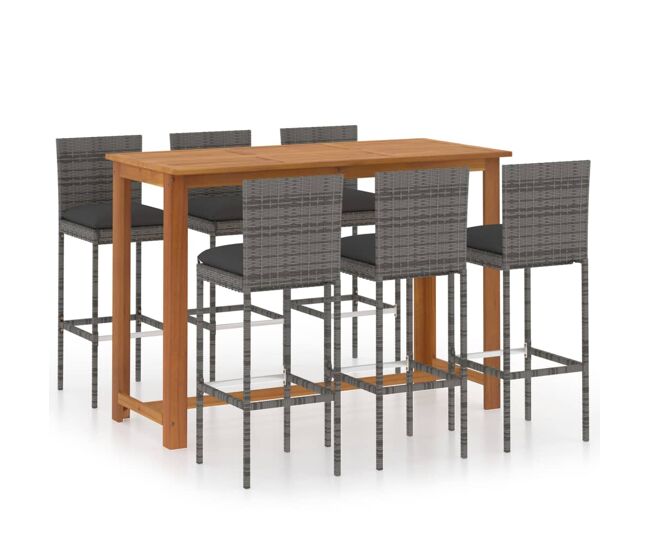 Conjunto de bar para jardín 7 piezas con cojines gris