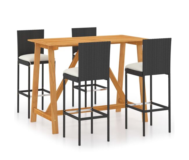 Conjunto de bar para jardín 5 piezas con cojines negro