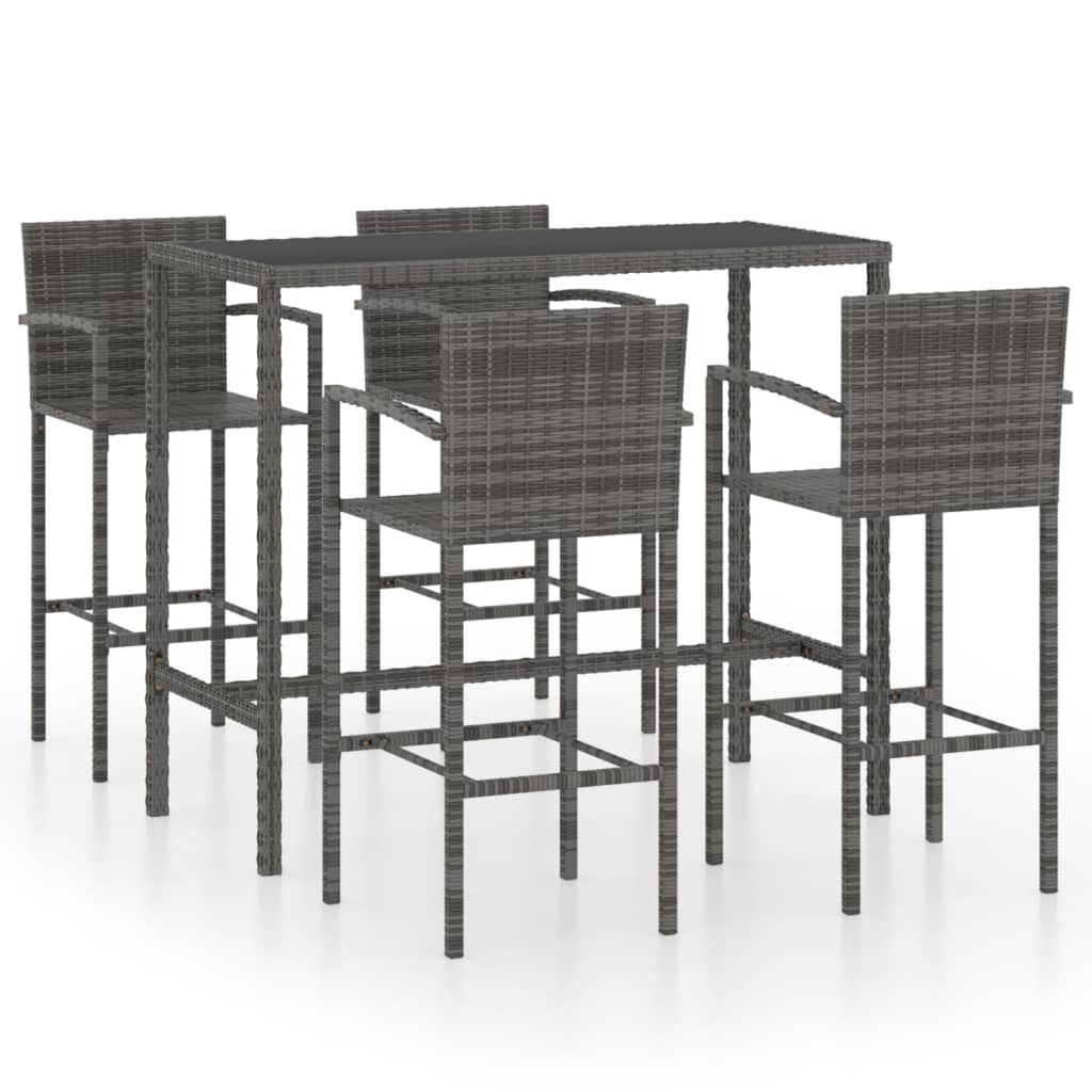 Conjunto de bar para jardín 5 piezas ratán sintético gris