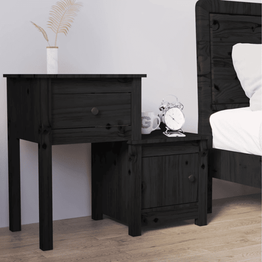 vidaXL Mesa de cabeceira 79,5x38x65,5 cm madeira pinho maciça preto