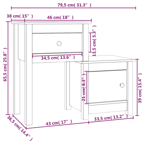 vidaXL Mesa de cabeceira 79,5x38x65,5 cm madeira pinho maciça preto