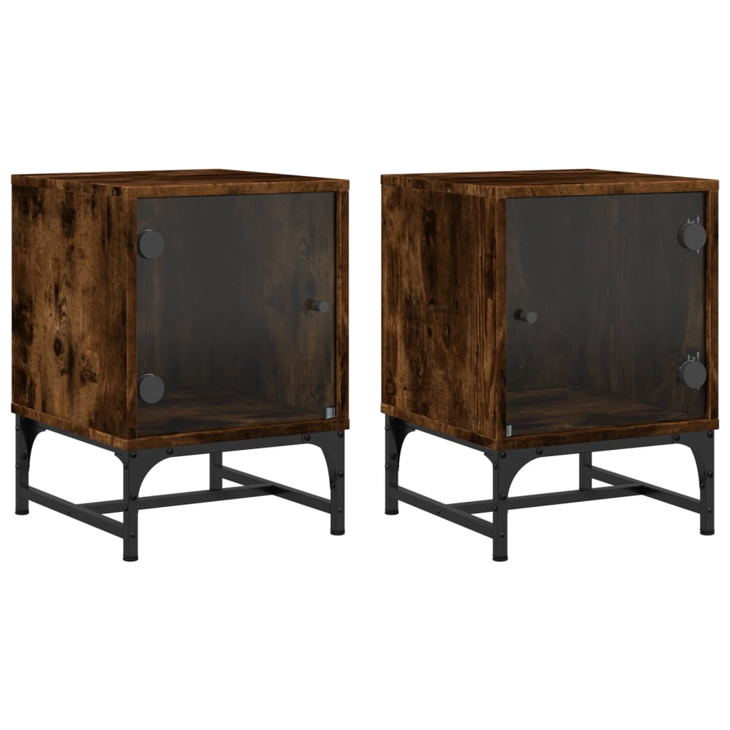 Vidaxl mesitas noche puertas de vidrio 2 uds roble ahumado 35x37x50 cm