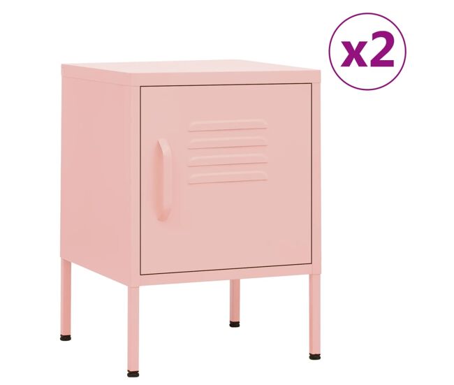 Vidaxl mesitas de noche 2 uds rosa acero 35x35x51 cm