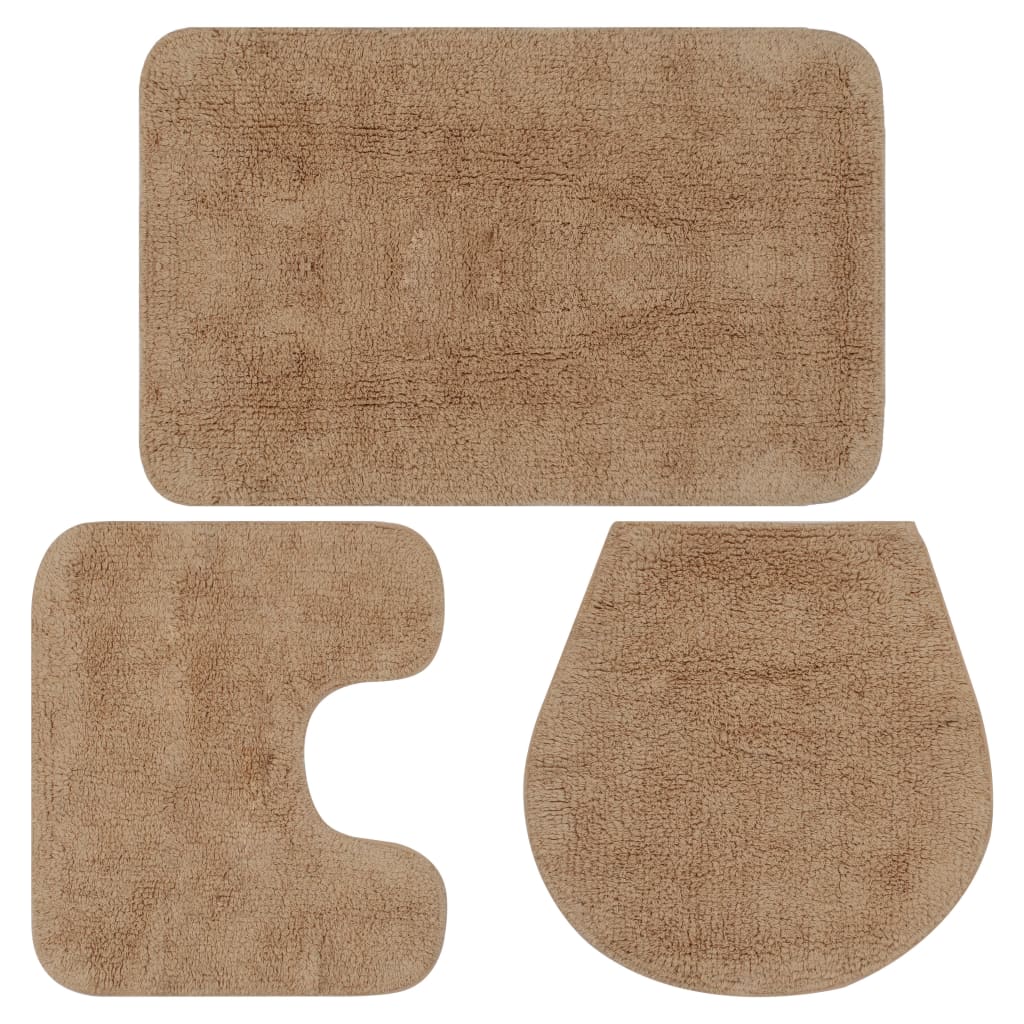 Vidaxl conjunto de alfombrillas de baño de tela 3 piezas beige