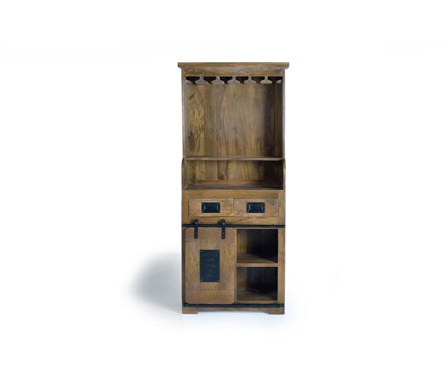 Mueble botellero 1 puerta corredera en madera de mango, marrón/negro 170x38x75 cm - giner y colomer