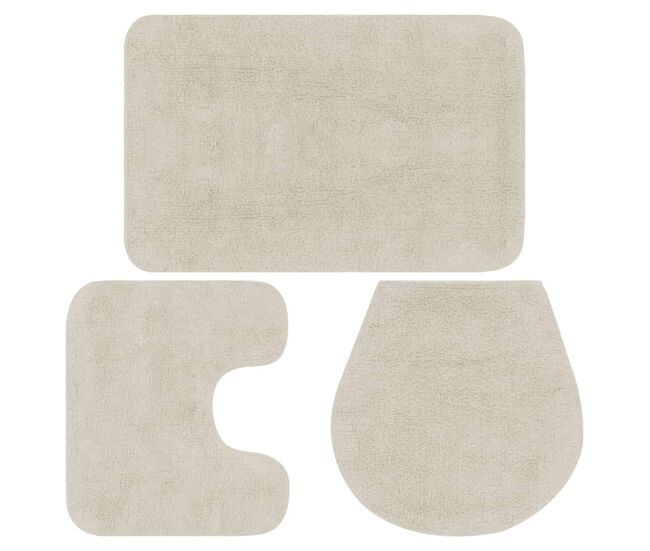 Vidaxl conjunto de alfombrillas de baño de tela 3 piezas blanco