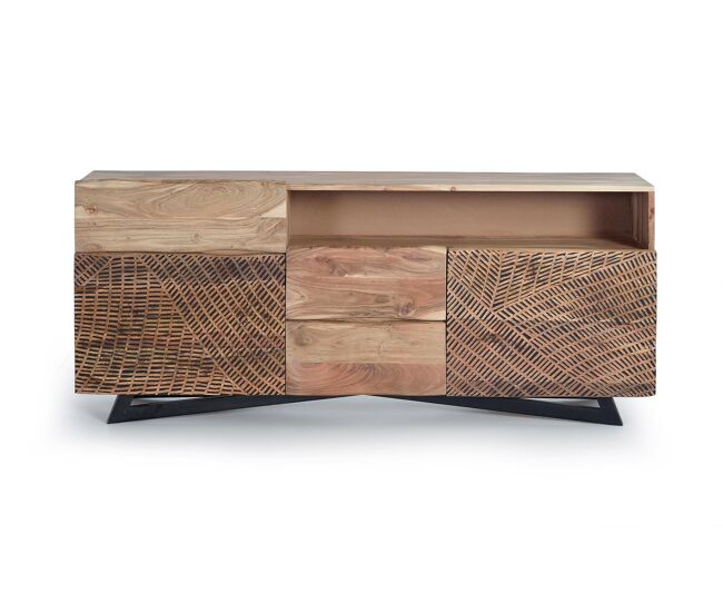 Aparador madera de acacia con patas metal color marrón 70x37x160 cm - giner y colomer