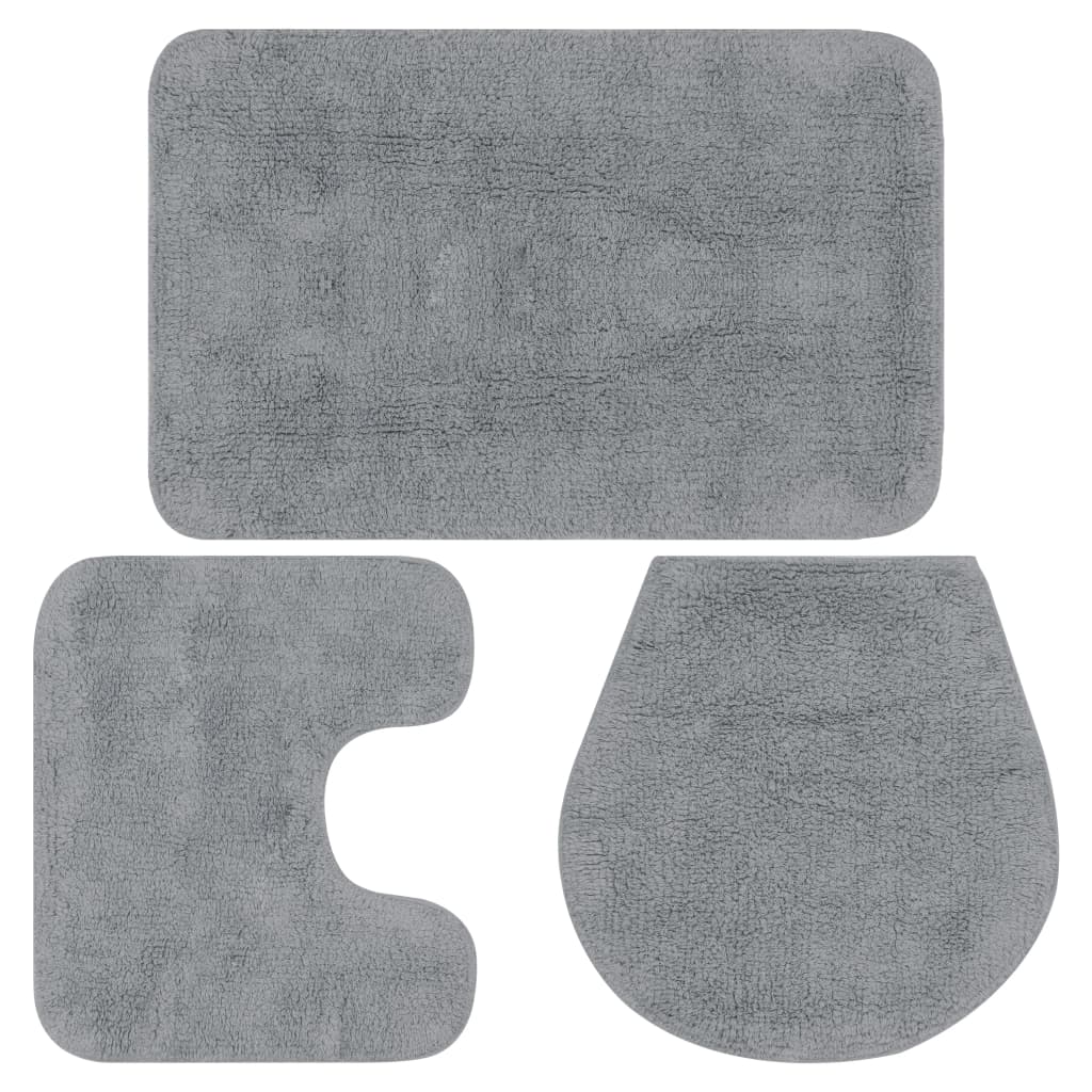 Vidaxl conjunto de alfombrillas de baño de tela 3 piezas gris