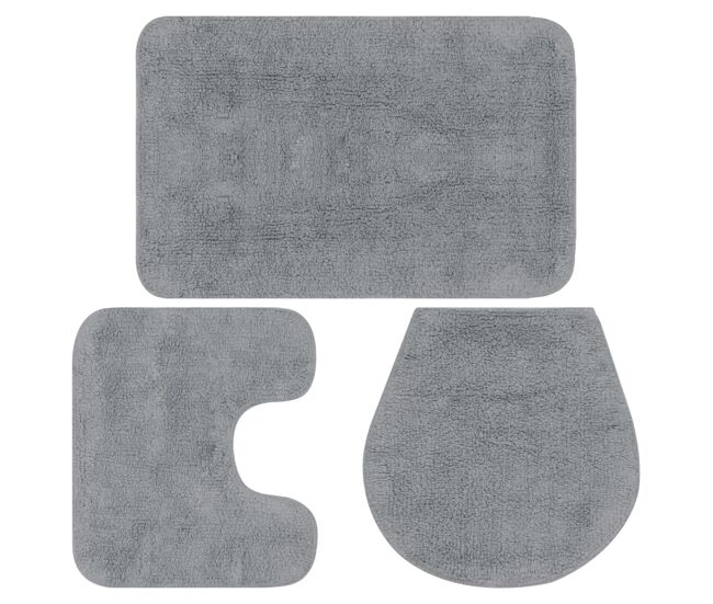 Vidaxl conjunto de alfombrillas de baño de tela 3 piezas gris
