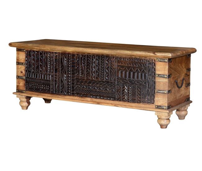 Baúl madera de mango y detalles oscuros en color marrón de 45x40x116 cm - giner y colomer
