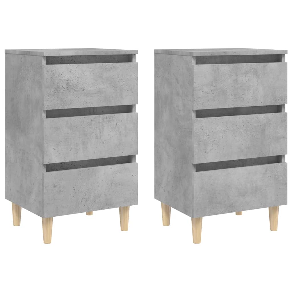 Vidaxl mesitas de noche 2 uds patas madera gris hormigón 40x35x69 cm