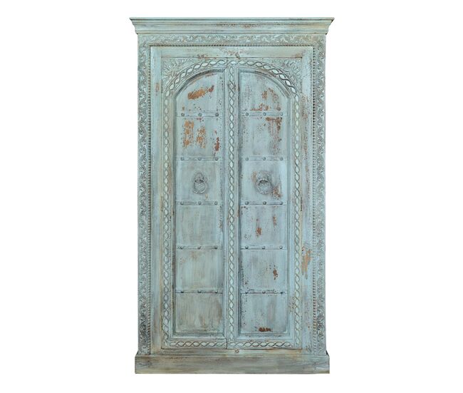 Armario 2 puertas en madera de mango color verde azulado de 207x44x117 cm - giner y colomer