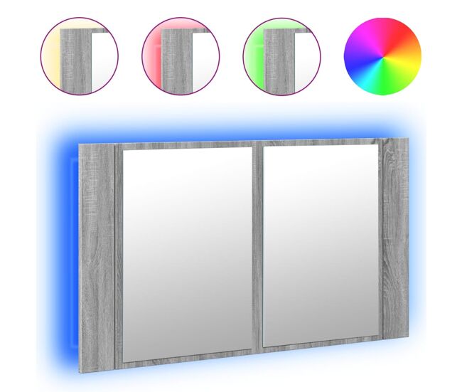 Vidaxl armario espejo de baño con luz led acrílico gris 80x12x45 cm