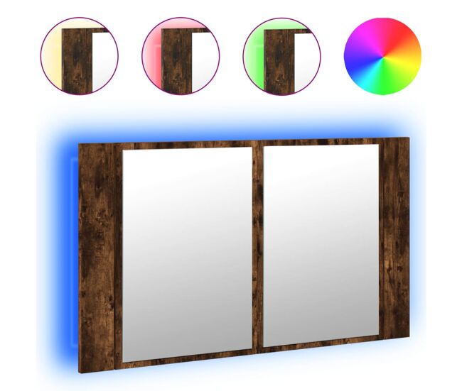 Vidaxl armario espejo de baño led acrílico roble ahumado 80x12x45 cm