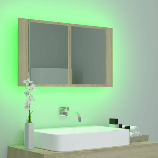 vidaXL Armário espelhado casa de banho LED acrílico carvalho sonoma