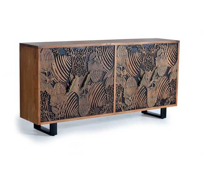 Aparador madera de acacia y detalles en Marrón de 94x42x190 cm - Giner y Colomer