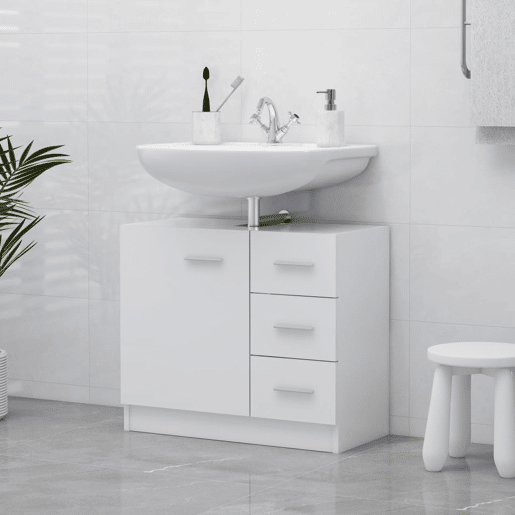 vidaXL Armário de lavatório 63x30x54 cm derivados de madeira branco vidaXL Armário de lavatório 63x30x54 cm derivados de madeira branco